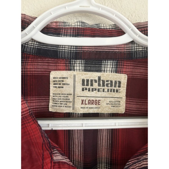 Urban Pipeline Mens XL Shirt Flannel Button Red Blue Plaid - Picture 2 of 7